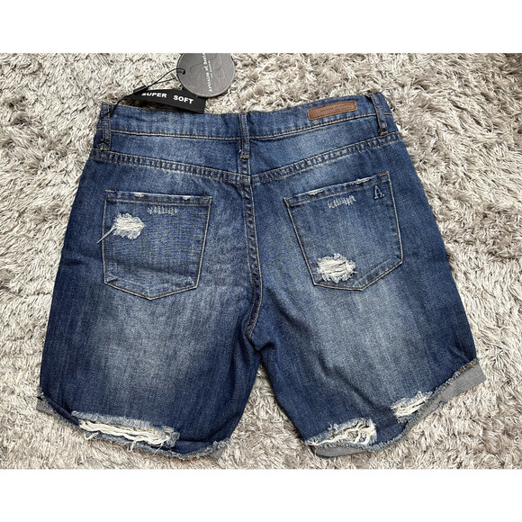 Articles Of Society Women's Nadine Knee Distressed Denim Shorts In Blue Size 25 - Picture 7 of 9